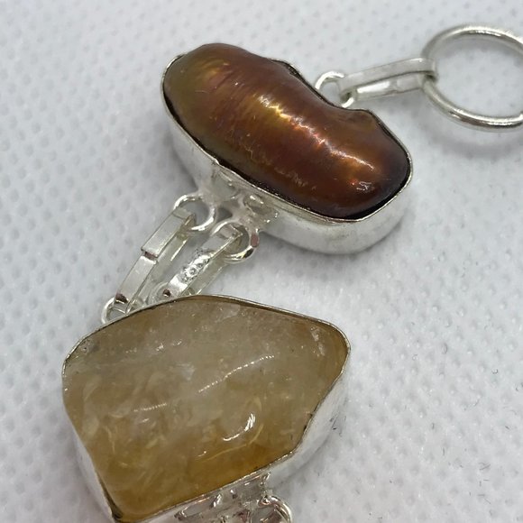 925 Sterling Solar Agate, Pearl, Citrine, Bracelet - Picture 4 of 7